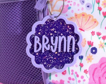 Monogram Keychain, Lunch Bag Tag, Backpack Name Keychain for Kids, Custom Keychain, School Bag Tag, Personalized Name Tag, Glitter Keychain