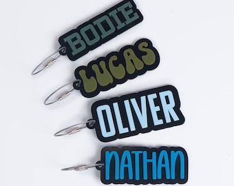 Backpack Name Keychain, Water bottle Name Tags,  Personalized Custom Name Plate,  Diaper Bag Tag for Boy, Sports Bag Keychain