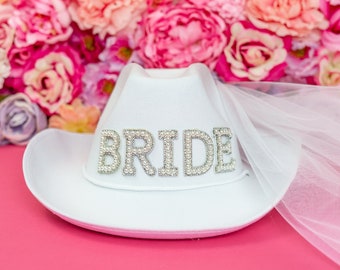 White Bride Cowgirl Hat - Nashville Bachelorette Cowboy Hat - Bride's Last Ride - Country Western Hat - Austin - Texas - Scottsdale