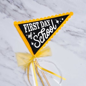 First Day of School Flag - Back to School Photo Prop - Back to School Pennant - School Ribbon Wand Felt Pennant - Child Play Wand