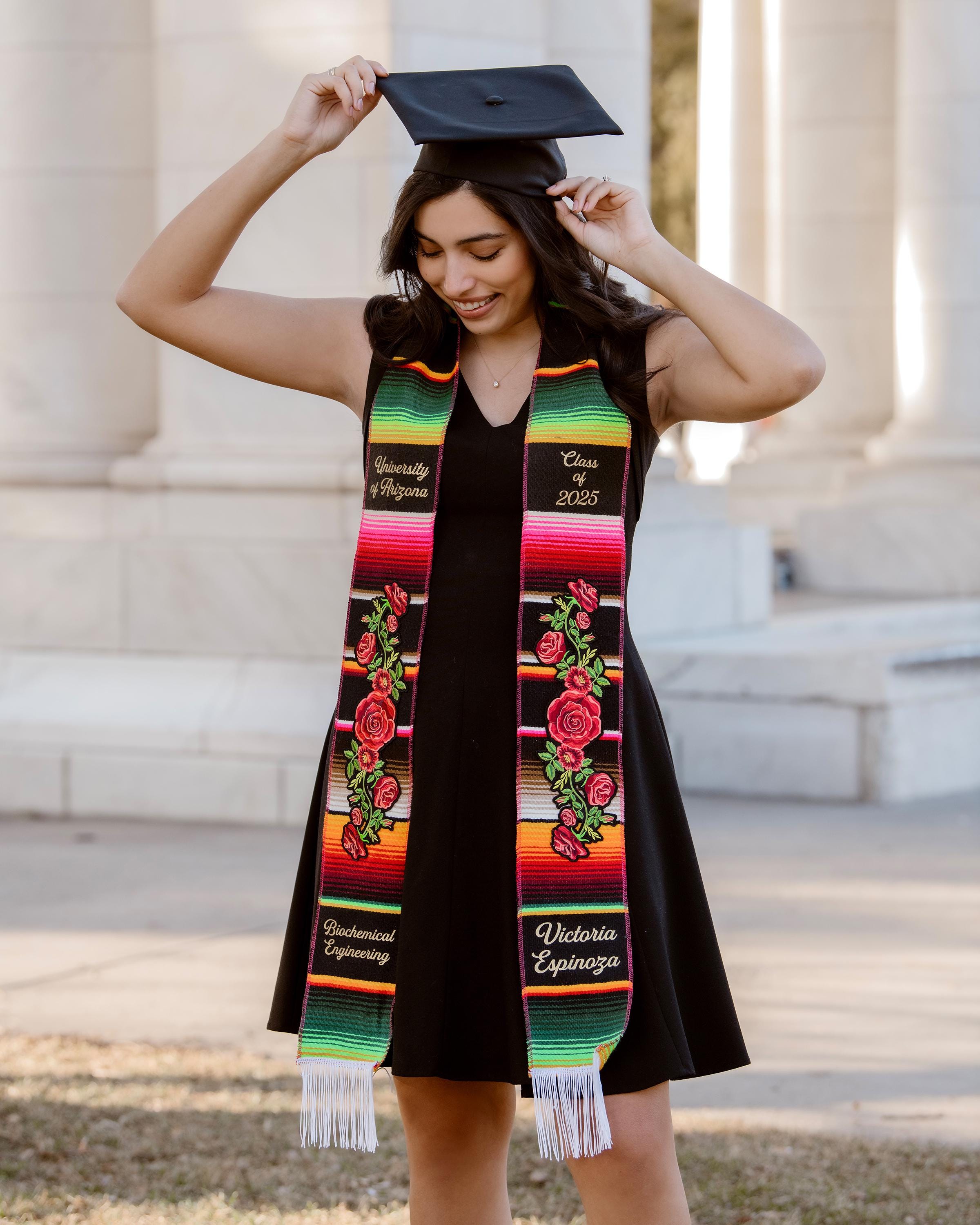 Mexican Graduation Stole with Roses, Custom Graduation Stole, Class of 2024, Estola de Graduación, Personalized Stole, Plus Blue Butterfly