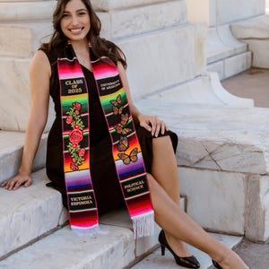 Mexican Serape Zerape Graduation stole with roses