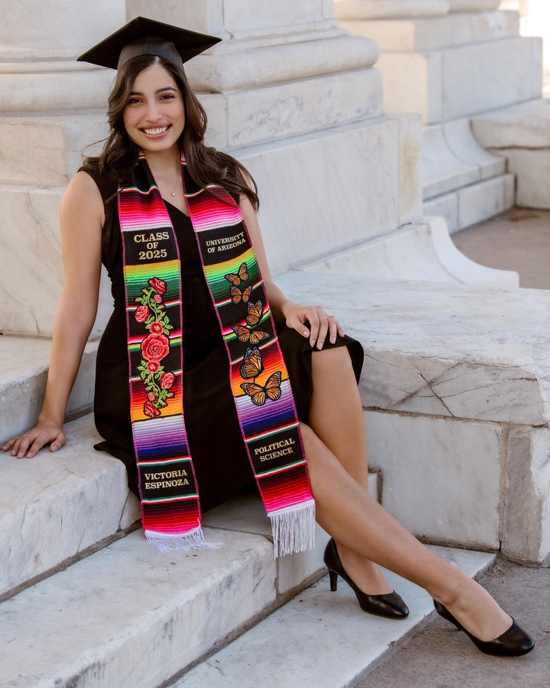 Mexican Serape Zerape Graduation stole with roses