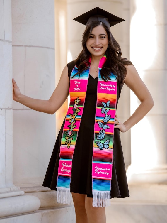 green emerald velvet dress Black Mexican Serape Graduation Stole Sash  Graduation Attire