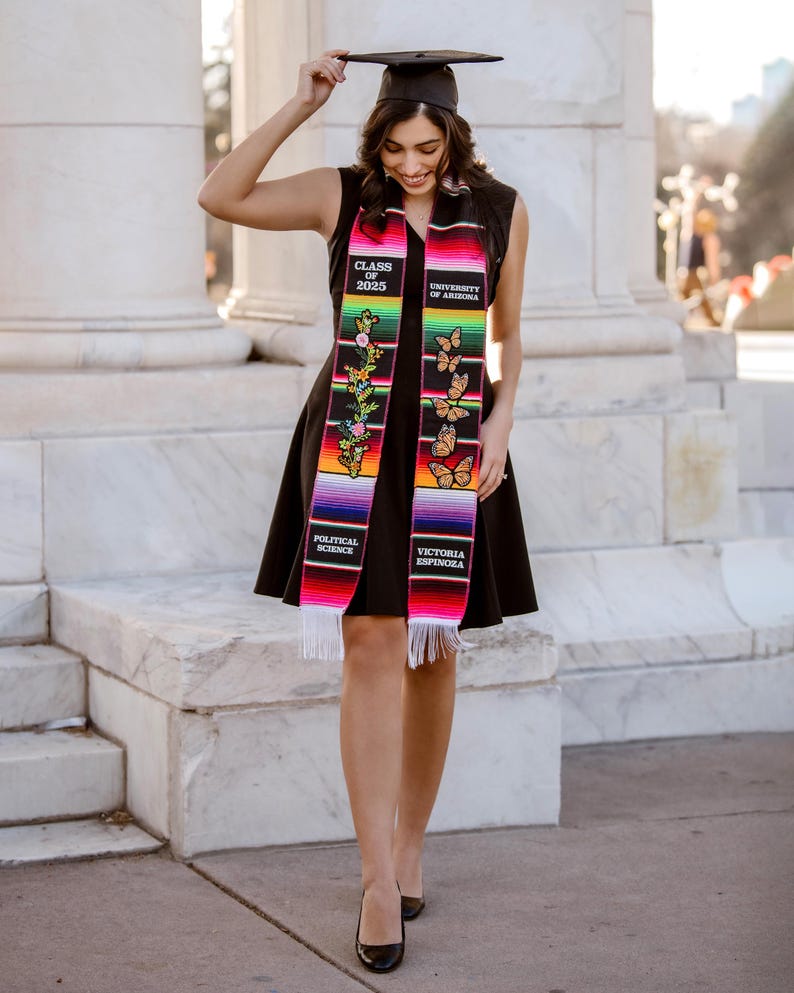 Mexican Serape Zerape Graduation stole with roses