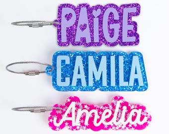 Name Keychain, Backpack Name Tags, Diaper Bag Tag, Personalized Name Plate, Custom Acrylic Key Chain, School Bag Name Tag, Bog Bag Tag