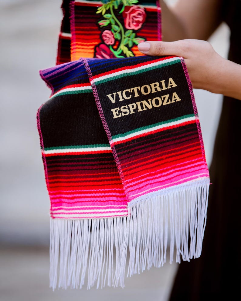 Mexican Serape Zerape Graduation stole with roses