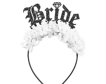 Halloween Gothic Bride Tiara, Zombie Corpse Bride, Miss to Mrs with all my Witches, Party Favor, Bride Headband & Veil, Bride or Die