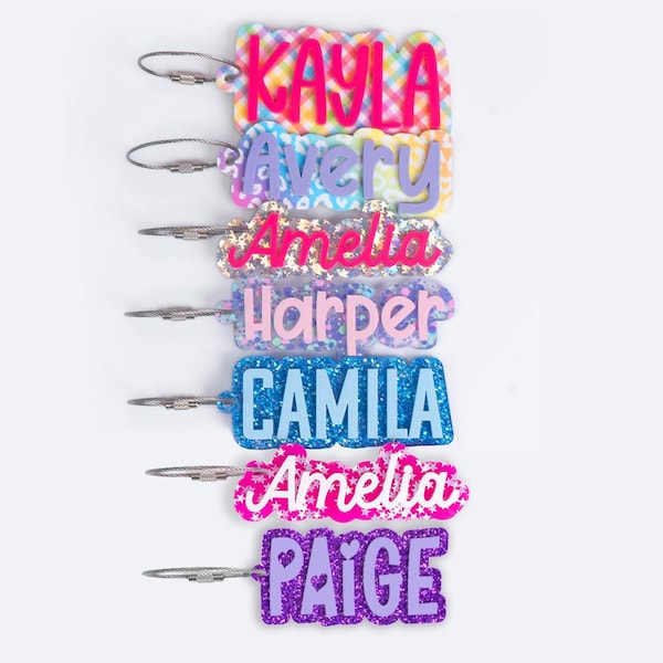 Name Keychain, Backpack Name Tags, Diaper Bag Tag,  Personalized Name Plate,  Custom Acrylic Key Chain,  School Bag Name Tag,  Bog Bag Tag