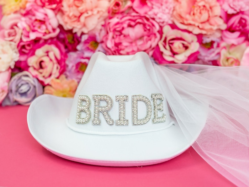White Bride Cowgirl Hat - Nashville Bachelorette Cowboy Hat - Bride's Last Ride - Country Western Hat - Austin - Texas - Scottsdale