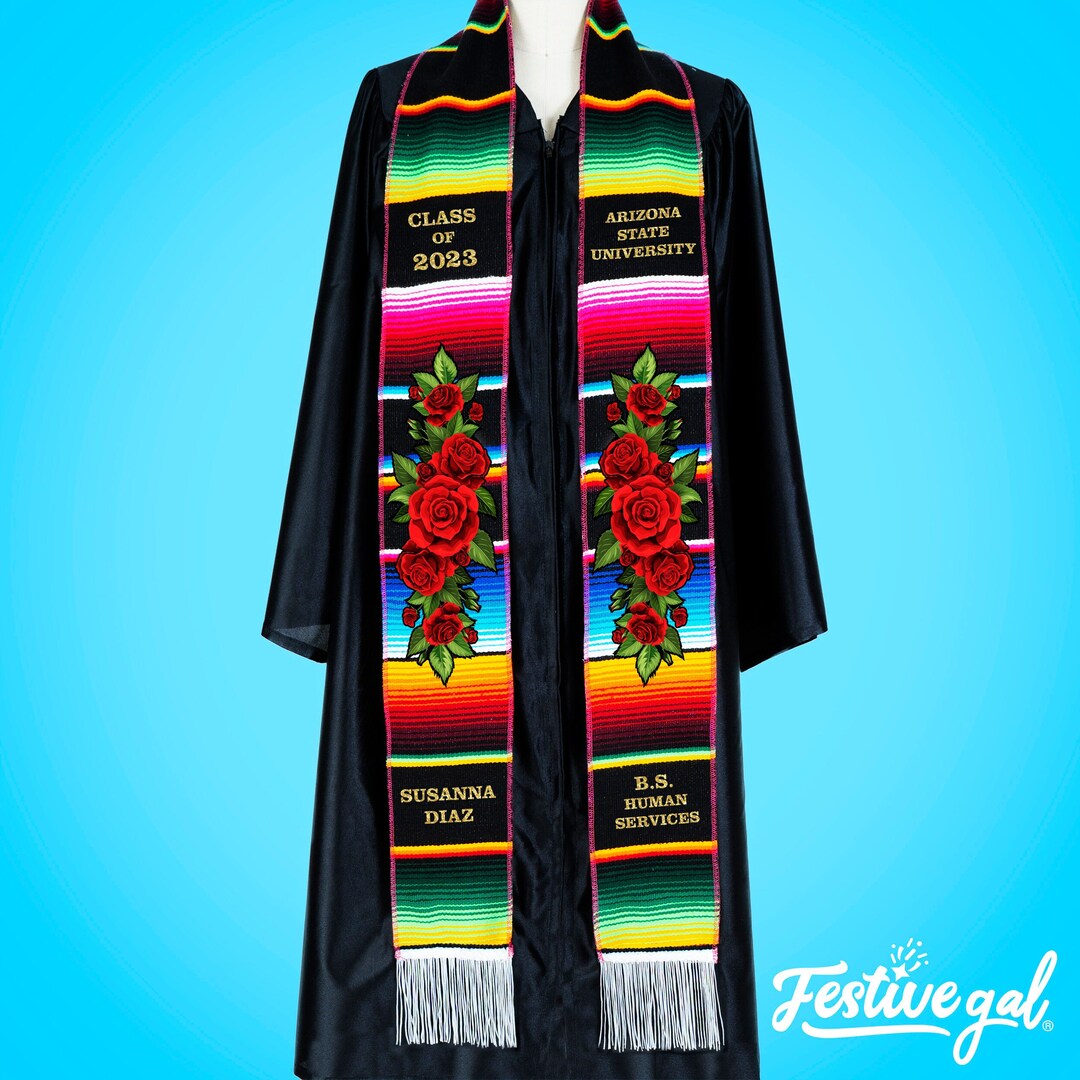 Mexican Graduation Stole With Roses, Custom Graduation Stole, Class of