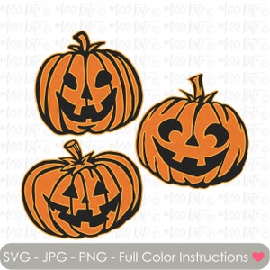 Jack O' Lantern Set of 3 - SVG PNG JPG files *for Spooky Scary Boo Beware Pumpkin Orange Lantern Trick or Treat Scrapbook Cricut Silhouette