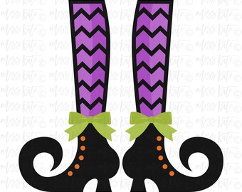 Witch Shoes Chevron Stockings - SVG PNG JPG files *for Spooky Scary Creepy Witch Broomstick Cauldron Pointy Hat Scrapbook Cricut Silhouette