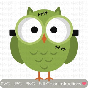 Halloween Frankenstein Owl - Archivos SVG PNG JPG para calabaza de otoño Spooky Scary Witch Trick Treat Scrapbook Sweater Weather Cricut Silhouette