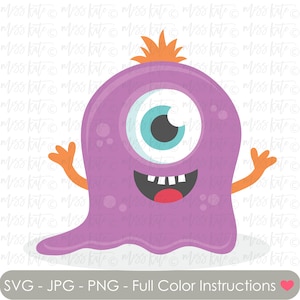 Slimy Monster - SVG PNG JPG files *for Very Spooky Scary Purple Slime Gooey Orange Hair Eyeball Snail Halloween Scrapbook Cricut Silhouette