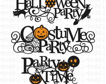 Halloween Party Titles - SVG PNG JPG files *for Spooky Scary Haunted House Pumpkin Witch Cat Autumn Trick Treat Scrapbook Cricut Silhouette