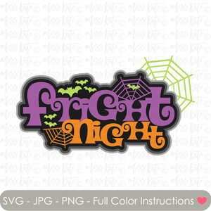 Fright Night Titolo - File SVG PNG JPG per Spooky Scary Spiderweb Bat Halloween Dolcetto o scherzetto Scrapbook Cricut Silhouette