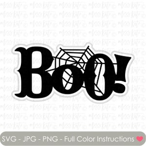 Boo Title 1 - SVG PNG JPG files *for Spooky Scary Spider Black Pumpkin Halloween Jack O Lantern Trick or Treat Scrapbook Cricut Silhouette