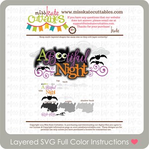 A Bootiful Night Title SVG PNG JPG files for Spooky Scary Creepy Halloween Monster Bat Eyes Clouds Scrapbook Cricut Silhouette image 2