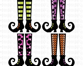 Witch Shoes Set Of 4 - SVG PNG JPG files for Spooky Scary Creepy Witch Broomstick Cauldron Pointy Hat Scrapbook Cricut Silhouette