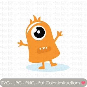 Monster - SVG PNG JPG files *for Spooky Scary Eyeball Orange Sharp Teeth Halloween Trick or Treat Scrapbook Cricut Silhouette