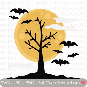 Halloween Tree - SVG PNG JPG files for Spooky Scary Haunted House Full Moon Bats Clouds Hill Trick Treat Scrapbook Cricut Silhouette