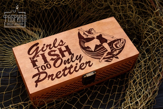Original Wood Fishing Tackle Box for Baits and Lures girls FISH