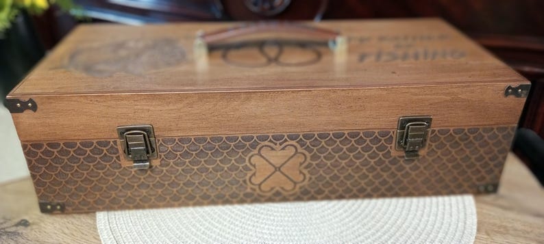 Rainbow Trout Design, Personalized Engraving, Handmade Wooden Tackle Box, Funny Custom Design, Best Retirement Gift, Corporate Present image 5