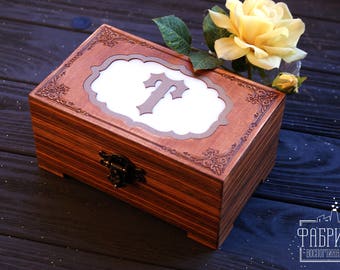 Engraved Rosewood Jewelry Casket, Handmade Wooden Keepsake Box