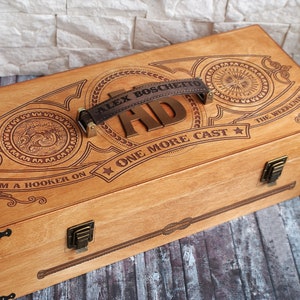 Custom Tackle Box, Wooden Box For Lure And Bait Storage, &quot;Old School&quot; Fisherman Gift, Christmas gift, VIP Gift, Retirement Gift, Vintage Box