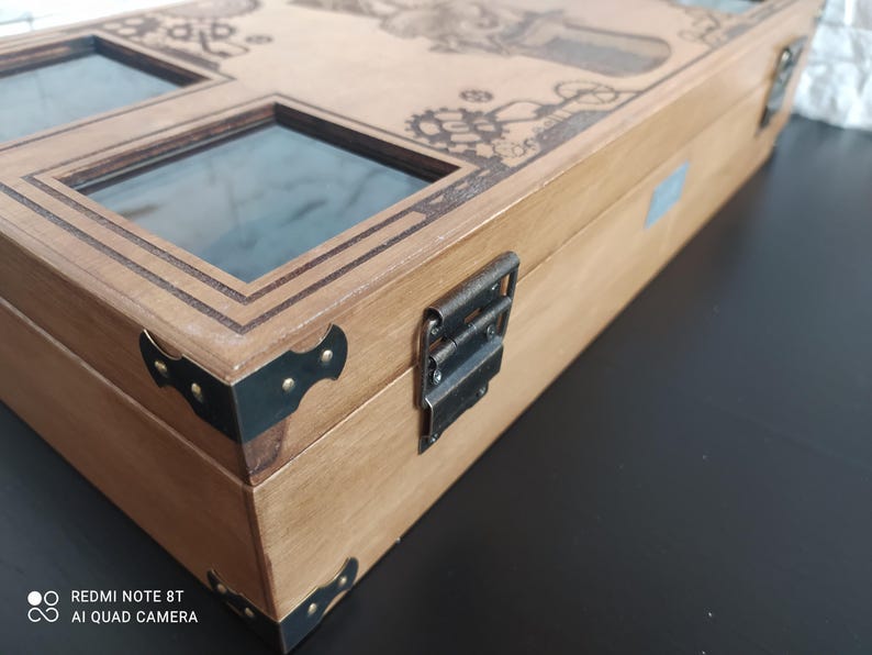 Custom 8-slot Watch Box in Steampunk Style , Handmade Wooden Watch Organizer, Gift For Zoomer image 5