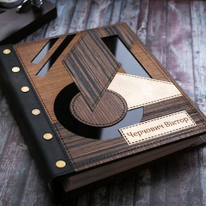Customized Handmade Notebook A5 &quot;Suprematic Notes4&quot;, Personnalisé Cahier En Bois A5, Personalisierte Geschenk Für Ihn, Notizbuch A5 Aus Holz