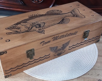 100% Personalized Handmade Wooden Fishing Tackle Box, VIP Fisherman Gift, Father's Day Gift, Gift For Retirement, Largemouth Bass Engraving