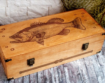 Vintage Wooden Fishing Tackle Box Multi Compartment 
