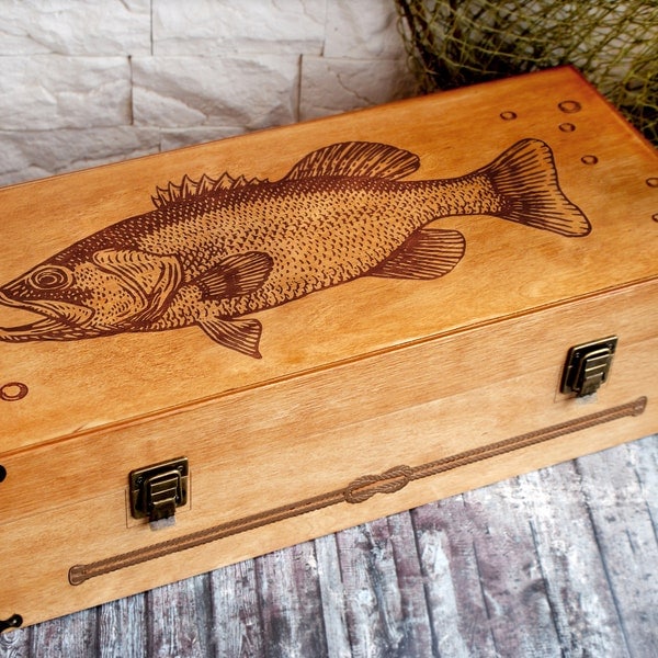 Personalized 100% Handmade Wooden Fishing Tackle Box Largemouth Bass, VIP Gift, Father's Day Gift, Gift For Fisherman, Gift For Retirement