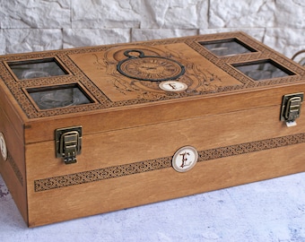 Personalized Wooden Watch Organizer Box, Two-Tiered Document Storage, Engraved Jubilee Gift