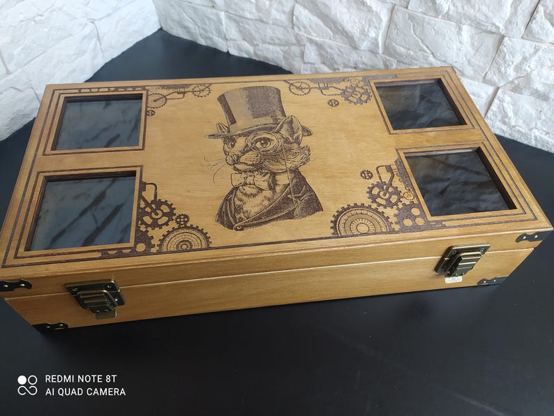Custom 8-slot Watch Box in Steampunk Style , Handmade Wooden Watch Organizer, Gift For Zoomer image 1