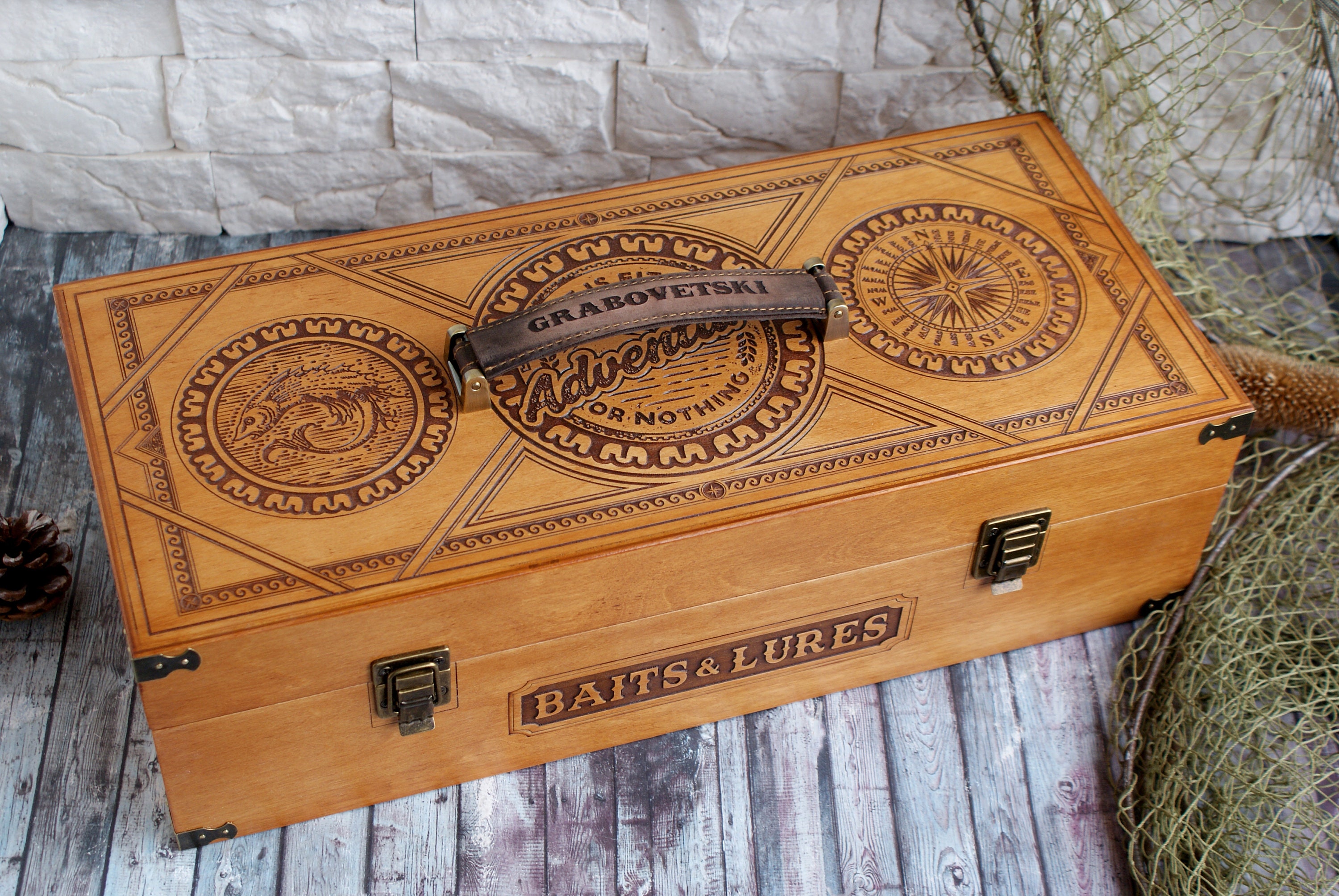 Customized 100% Handmade Fishing Wooden Tackle Box baits & Lures, Vintage  Wood Tool Box, VIP Gift, Fish Box 