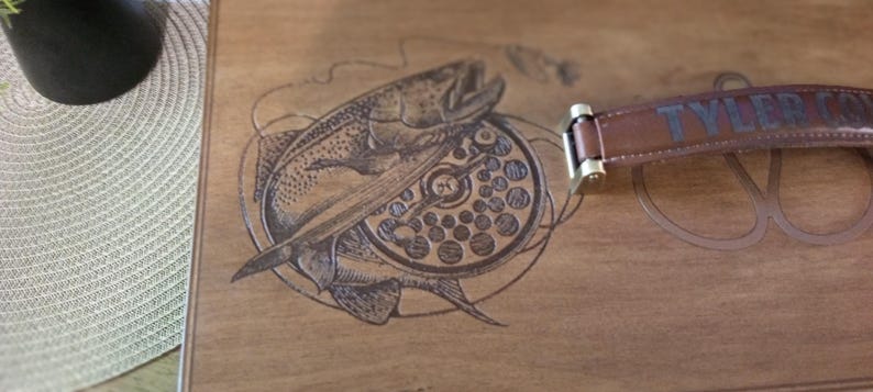 Rainbow Trout Design, Personalized Engraving, Handmade Wooden Tackle Box, Funny Custom Design, Best Retirement Gift, Corporate Present image 6