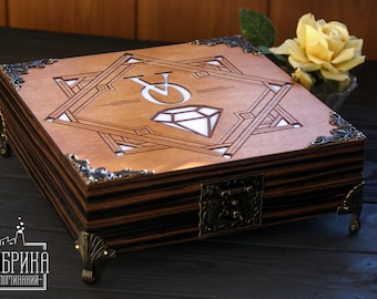 Personalized Art Deco Jewelry Box, Engraved Wood & Acrylic, Vintage Style
