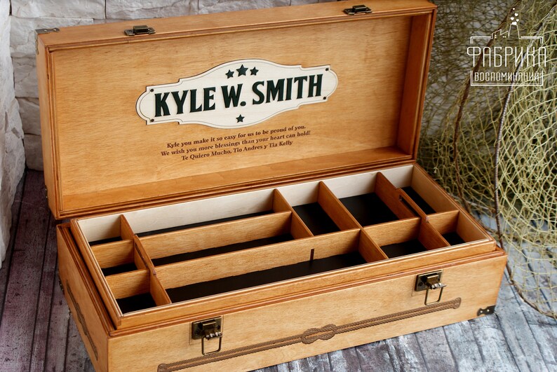 Personalized 100 Handmade Wood Fishing Tackle Box Mr. Etsy