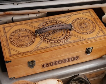 Customized 100% Handmade Fishing Wooden Tackle Box "Baits & Lures", Vintage Wood Tool Box, VIP Gift, Fish box