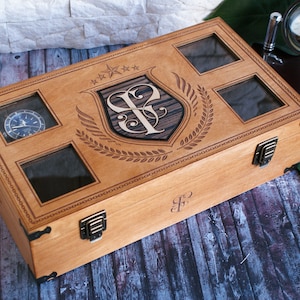 Personalized Wooden Watch Box, Handmade Vintage Style Two Tier Organizer