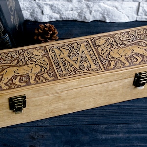 100% Personalized Two-Tier Cufflink Organizer, Design With Lions, Wooden Handmade Box For Cufflink Storage