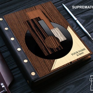 Customized Handmade Notebook A5 &quot;Suprematic Notes4&quot;, Personnalisé Cahier En Bois A5, Personalisierte Geschenk Für Ihn, Notizbuch A5 Aus Holz