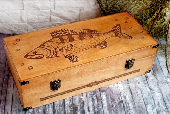 Personalised Fishing Tackle Storage Box Wooden Engraved