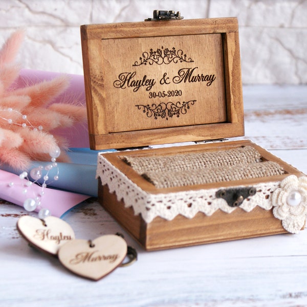 Customized Wood Box for Wedding Rings "Rustic Wedding", Personalisiertes Hochzeitsring Holzbox, Romantic Gift For Girlfriend, Engagement Box