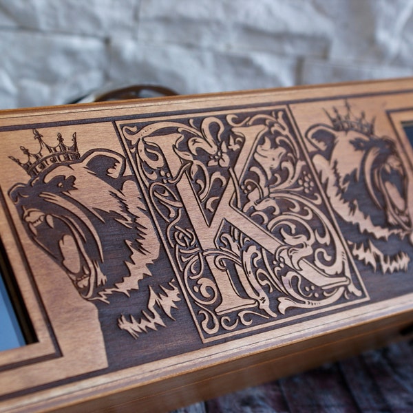 Customized Wood Watch Box "Mighty Bear" Personalisierte Geschenk Für Ihn Holz Uhrenbox Boîte De Montre En Bois, Father's Day