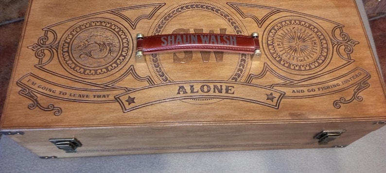 Custom Tackle Box, Wooden Box For Lure And Bait Storage, "Old School" Fisherman Gift, Christmas gift, VIP Gift, Retirement Gift, Vintage Box image 8