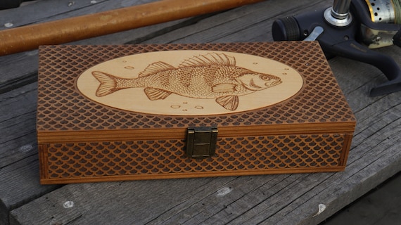 Custom Tackle Box perch , Best Gift for Fisherman, Handmade Wood